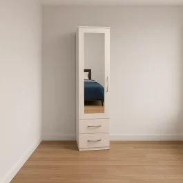 1 Door Mirrored Wardrobe with 2 Drawers - Wood Mall Furniture