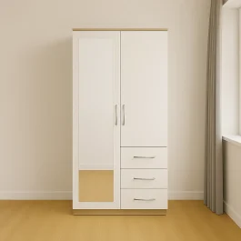 2 Door Combi Divider Wardrobe with 1 Mirror and 3 Drawers - Wood Mall Furniture