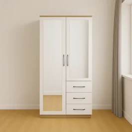 2 Door Combi Divider Wardrobe with 2 Mirrors and 3 Drawers - Wood Mall Furniture