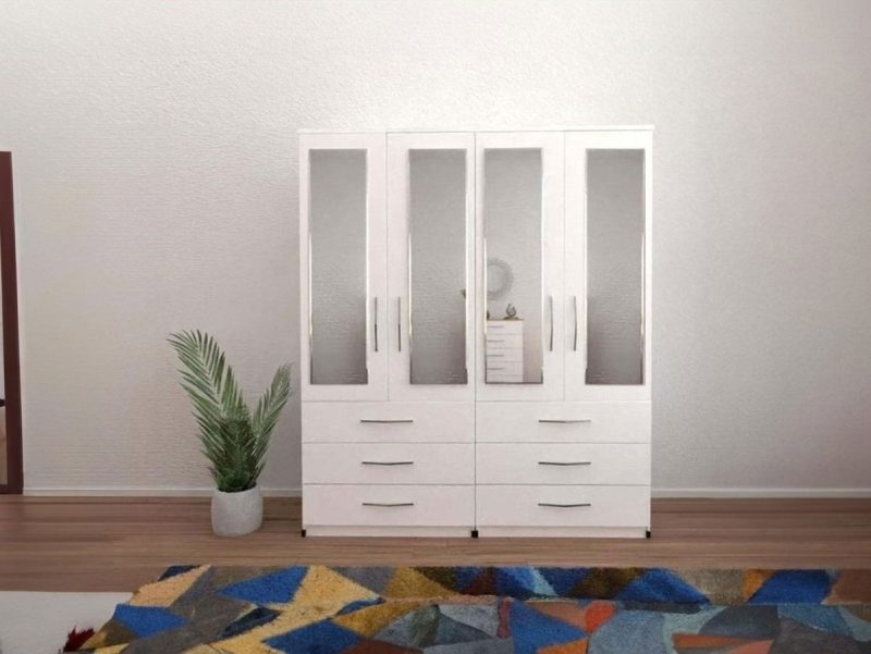 Omni 4 Door Wardrobe with 4 Mirrors and 6 Drawers - Wood Mall