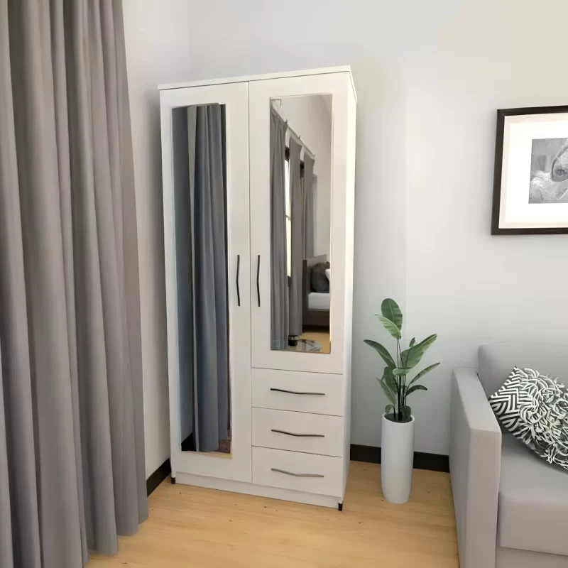 Zen 2 Door Wardrobe with 2 Mirrors and 3 Drawers - Wood Mall