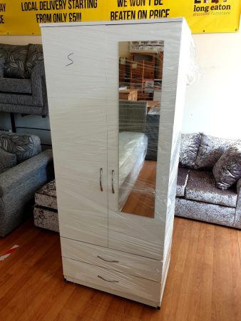 2 Door Wardrobe with Mirror and 2 Drawers - Wood Mall Furniture