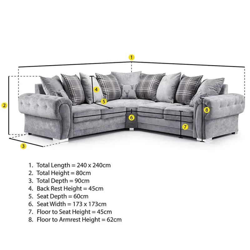 Dimensions of Verona Corner Sofa by Wood Mall Furniture